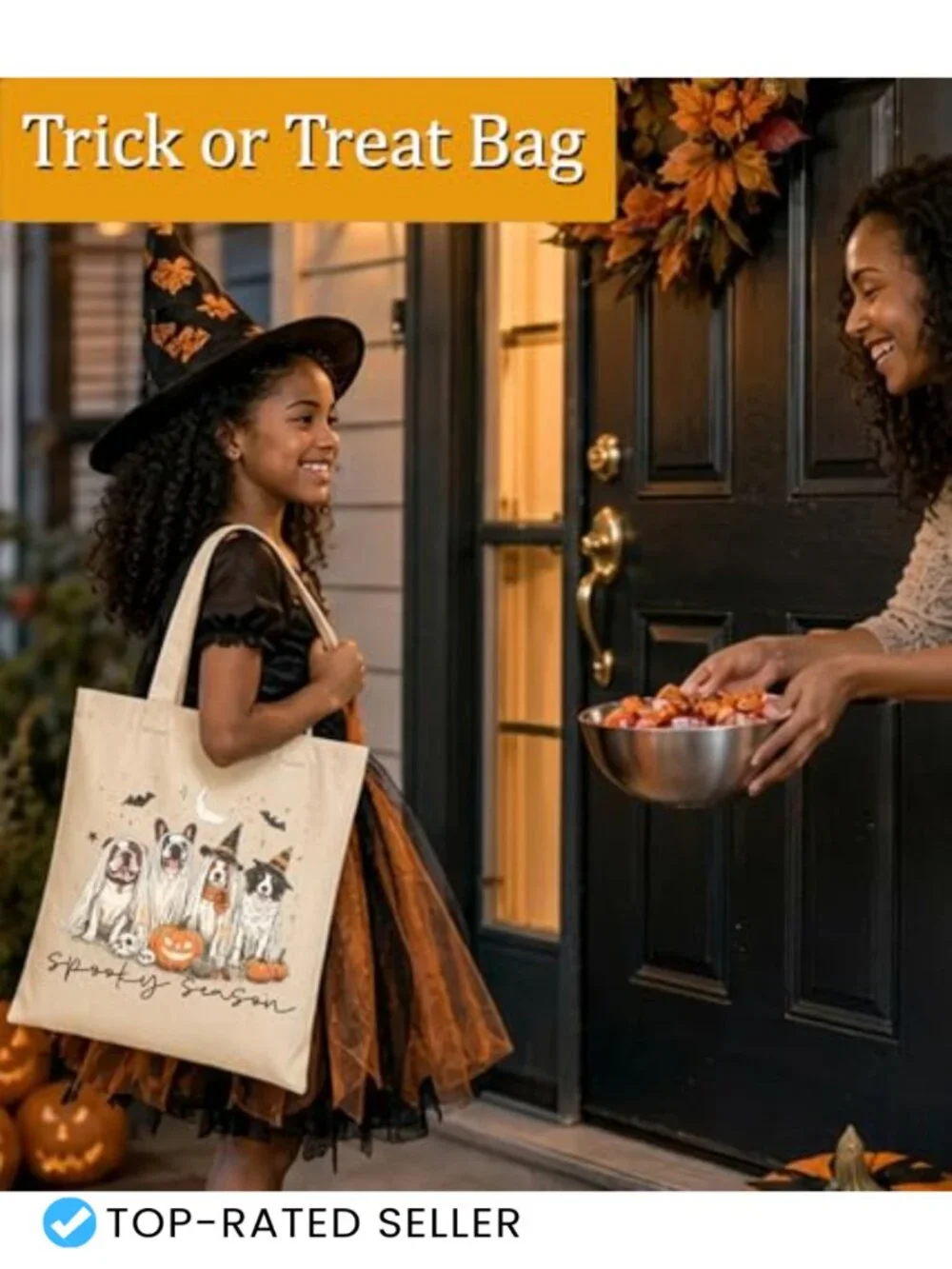 Halloween Ghost Tote Bag for Women - Canvas Spooky Tote with Inner Pocket